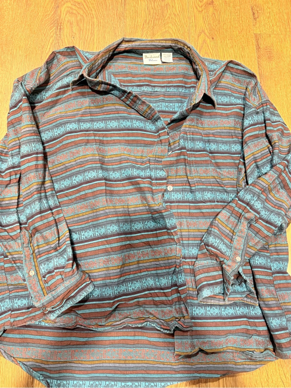 Casual Backroad blues Striped Button-Up Shirt in Teal & Brown
